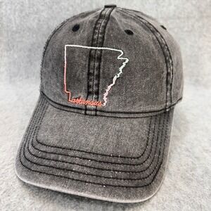 Arkansas State Outline Mens Black Home Free Baseball Hat Washed Denim OSFM